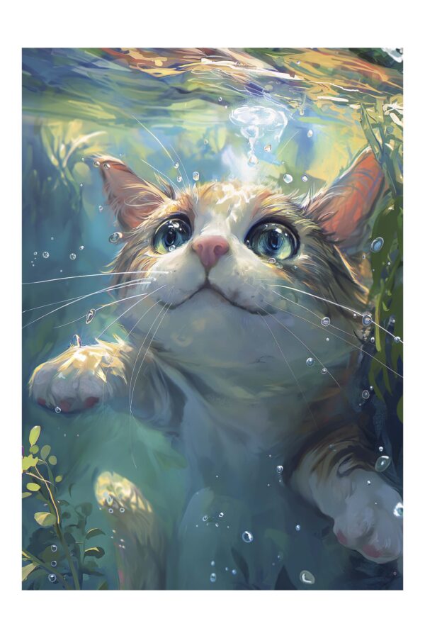 Mielas kačiukas po vandeniu - Paveikslas ant aliuminio