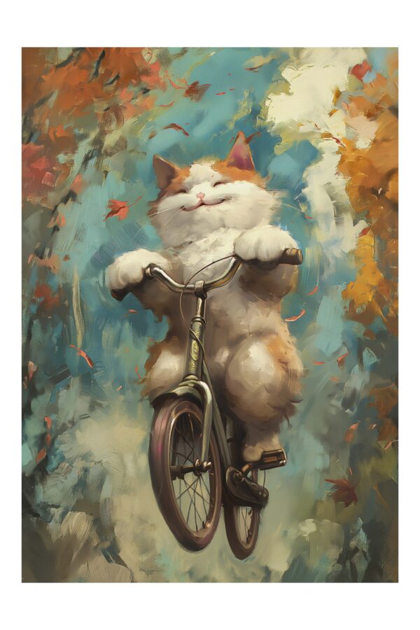 Meninis katinas ant dviračio - Paveikslas ant aliuminio