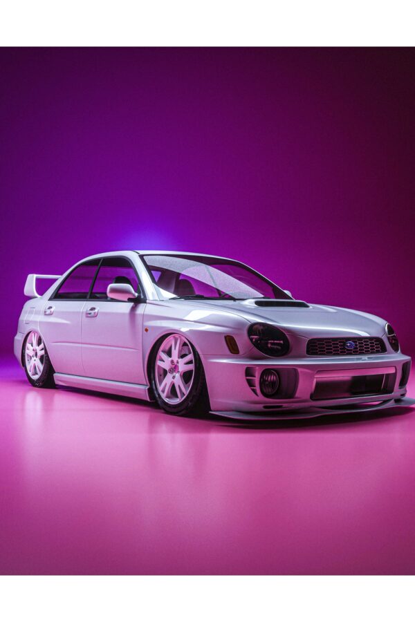 Subaru impreza rausvame fone - Paveikslas ant aliuminio