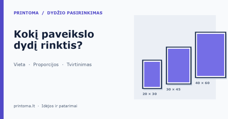 Skirtingų paveikslų dydžių palyginimas ant sienos